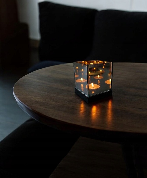 Świecznik magiczny z lustra 3D iluzja nieskończoność pojedynczy czarny