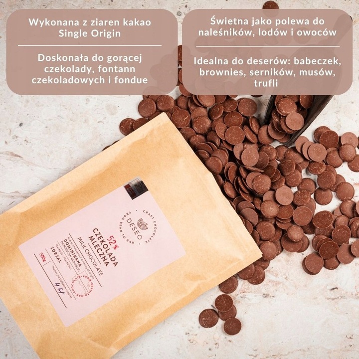 CZEKOLADA MLECZNA 52% 500G DESEO DROPSY CZEKOLADOWE fondue fontanny