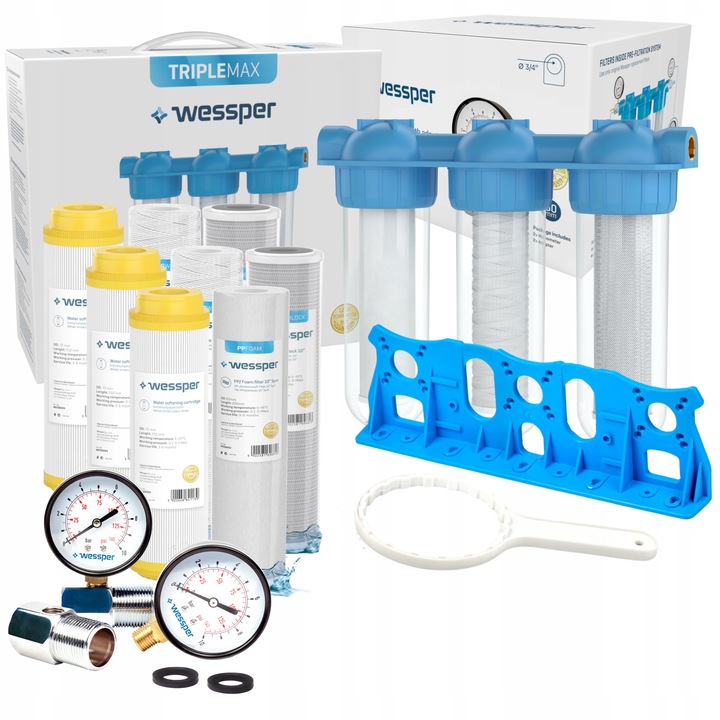 Wessper filtr wody 3/4" wstępny na cały dom zmiękczacz + 10x wkład filtr
