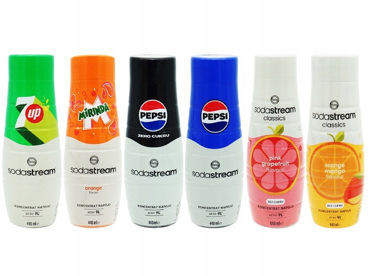 6x SYROP KONCENTRAT SODASTREAM 6 SMAKÓW DO SATURATORA 9l NAPOJU z 440ml