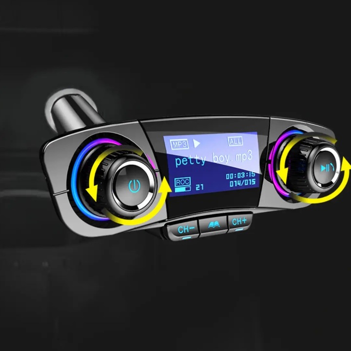 Transmiter FM Samochodowy Bluetooth 5.0 USB micro SD 8w1 AUX Ładowarka