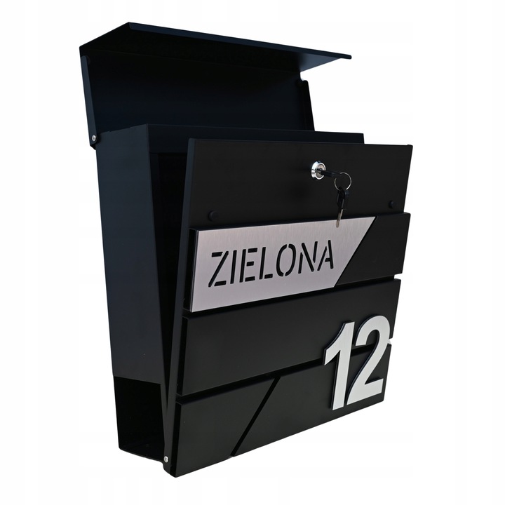 SKRZYNKA POCZTOWA NA LISTY Z ADRESEM NUMER DOMU WZORY DUŻA CZARNA RAL