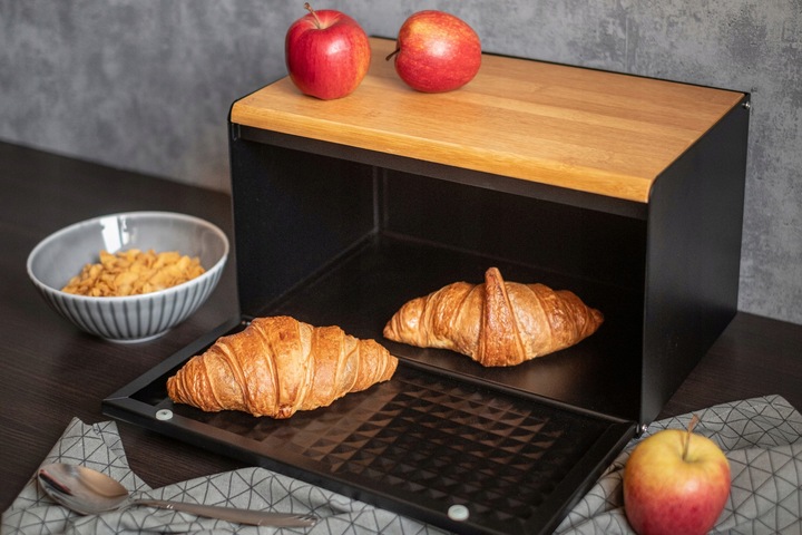 CHLEBAK NA PIECZYWO BUŁKI CHLEB POJEMNIK POJEMNY CZARNY BAMBUS DO KUCHNI