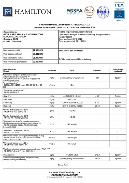 Kolagen Rybi Do Picia Na stawy w Proszku 10000 mg Natu Care Mango-Marakuja