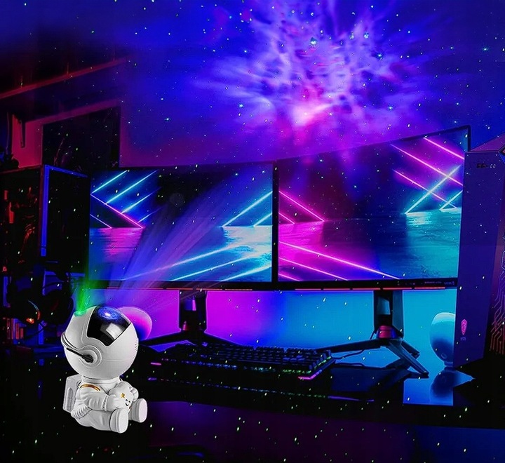 PROJEKTOR GWIAZD ASTRONAUTA SIEDZĄCY LAMPKA NOCNA DLA DZIECI XTECH BIAŁY