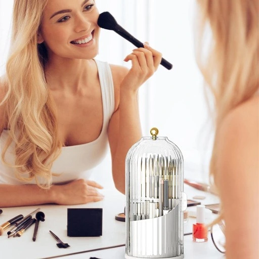 POJEMNIK ORGANIZER NA KOSMETYKI PUDEŁKO NA PĘDZLE MAKIJAŻU ELEGANCKI BIAŁY