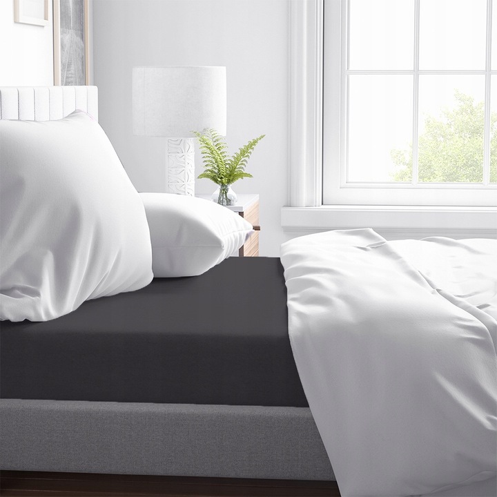 Bawełniane Prześcieradło z Gumką 160x200 Miękkie Kolor Ciemnoszary Jersey