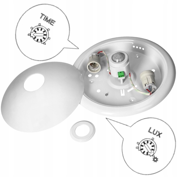 PLAFON LED LAMPA SUFITOWA CZUJNIK RUCHU ZMIERZCHU + 2x ŻARÓWKA E27 LED