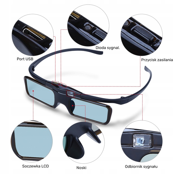 Aktywne Okulary Migawkowe 3D DLP LINK Projektor TV