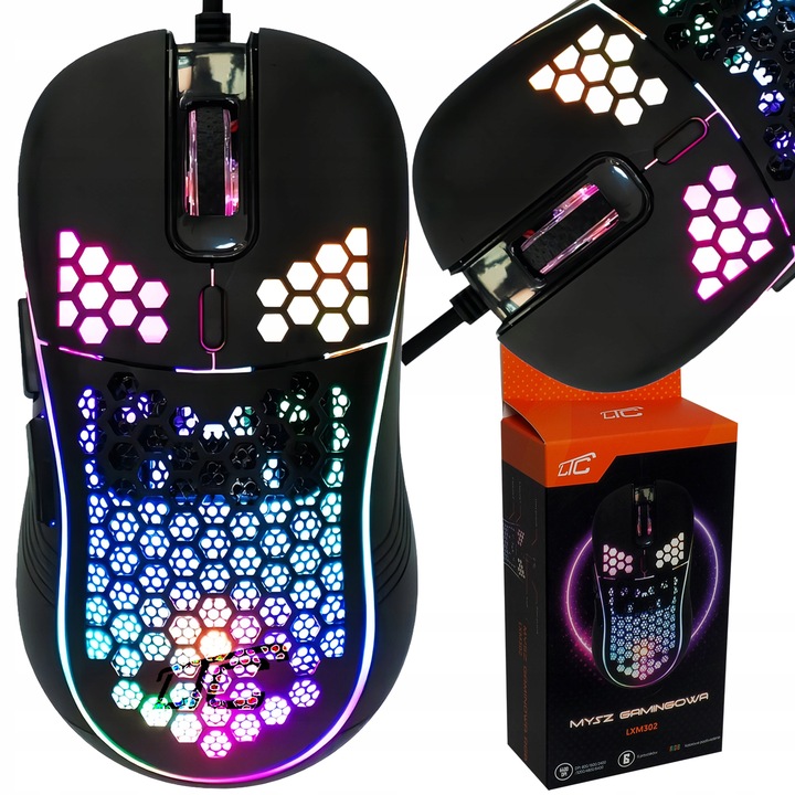 MYSZ MYSZKA GAMINGOWA PRZEWODOWA RGB USB 6400DPI KOMPUTEROWA OPTYCZNA