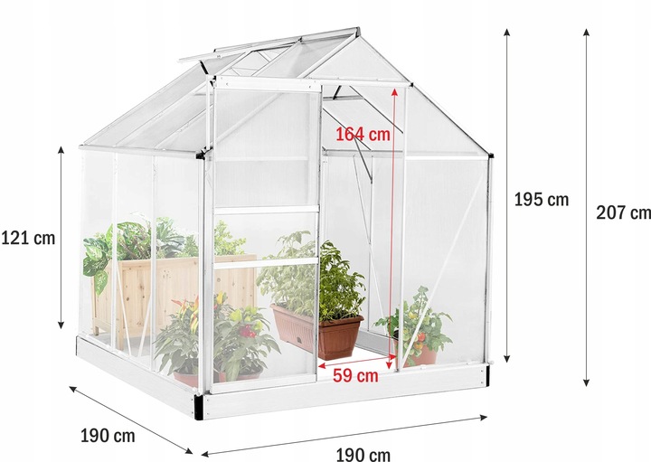 SZKLARNIA OGRODOWA POLIWĘGLAN DOMEK 1,9x1,95m 3,61m2 OCHRONA UV