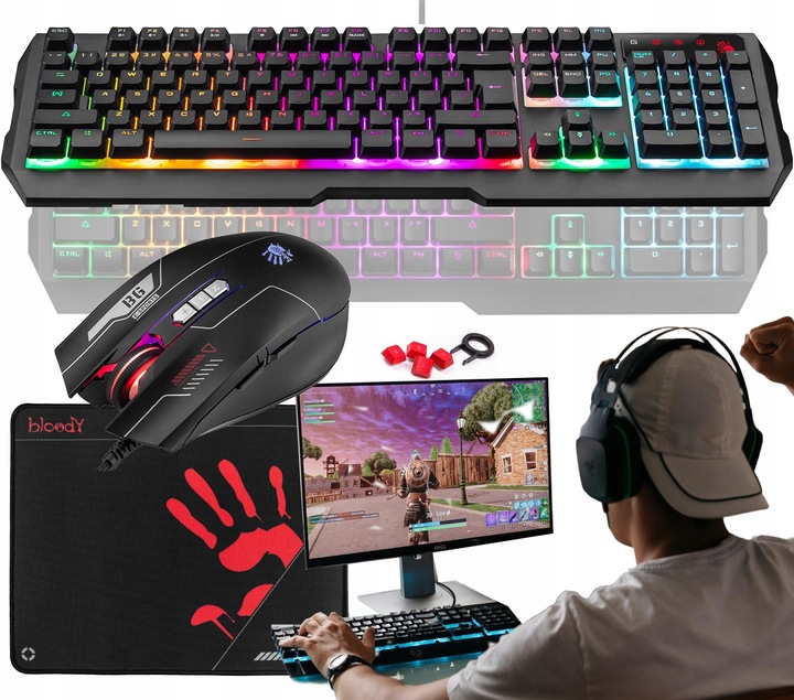 Zestaw dla graczy KLAWIATURA RGB LED + MYSZ + PODKŁADKA A4TECH BLOODY B1700