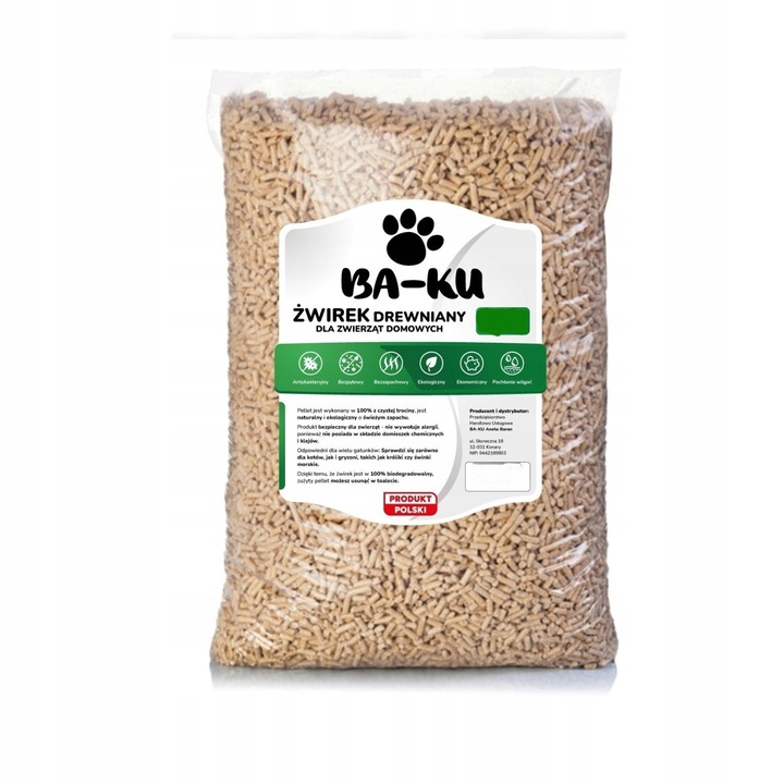 Żwirek dla kota królika chomika świnki Drewniany Jasny naturalny 15 kg