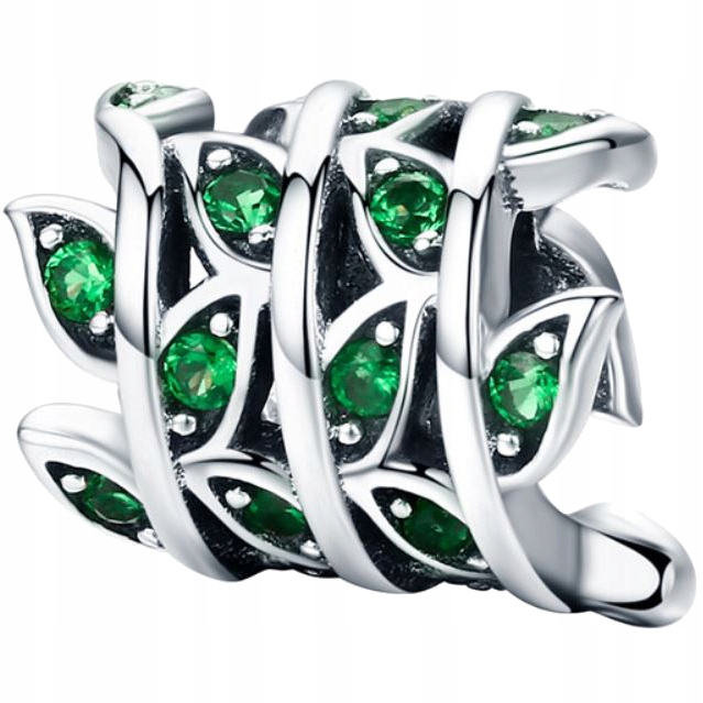 CHARMS ZIELONE LISTKI srebro 925 pnącze srebrne koralik zawieszka liście