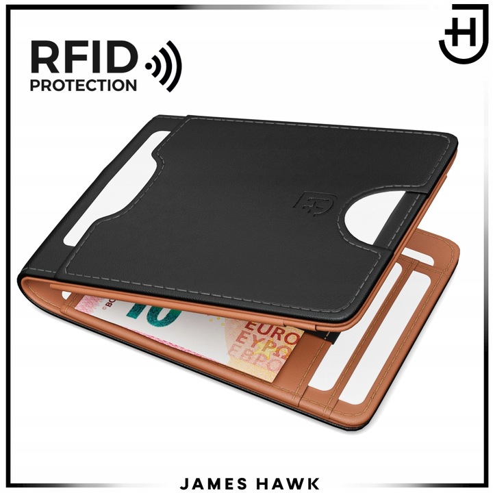James Hawk Smart Wallet Skórzany portfel męski Slim Cienki 1,5 cm RFID