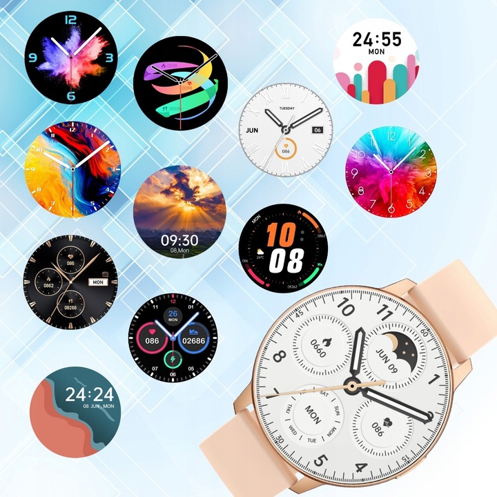 SMARTWATCH ZEGAREK DAMSKI POLSKIE MENU ROZMOWY SPORT PULS 2 PASKI AMOLED