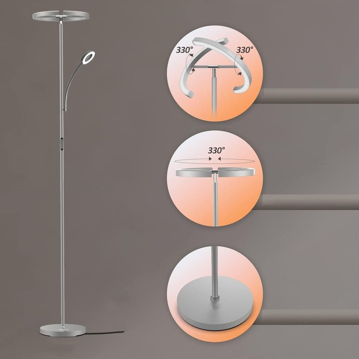 Lampa Stojąca LED Podłogowa Srebrna do Salonu Z Pilotem i Elastyczną