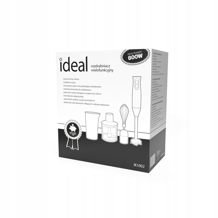BLENDER WIELOFUNKCYJNY RĘCZNY ROZDRABNIACZ MOCNY 800W CZARNY Ideal