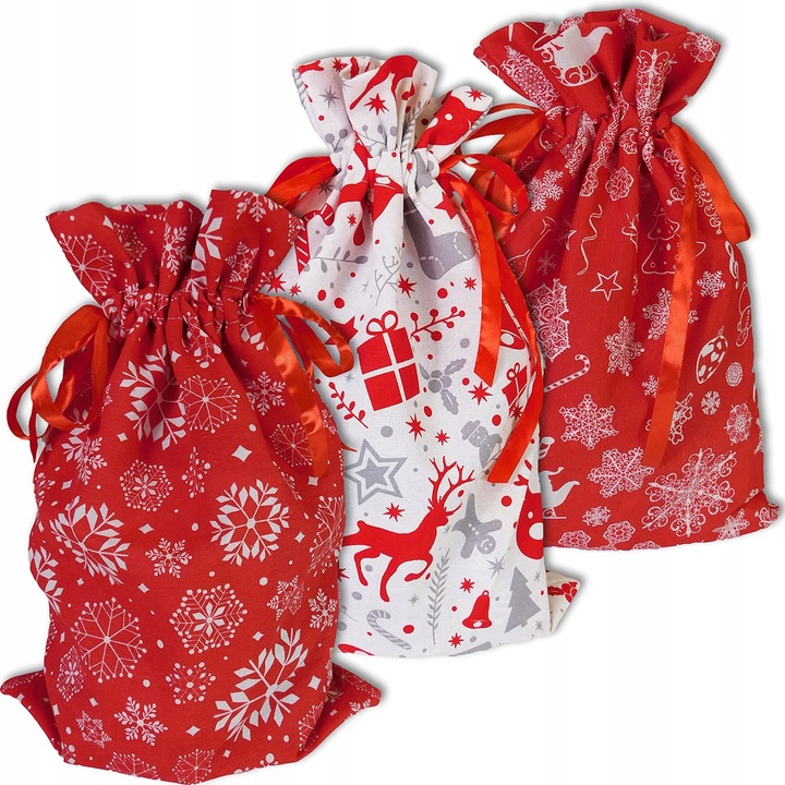 5x WOREK NA PREZENTY ŚWIĄTECZNY MIKOŁAJKOWY 30x45 cm EKO PREZENTOWY WIĄZANY