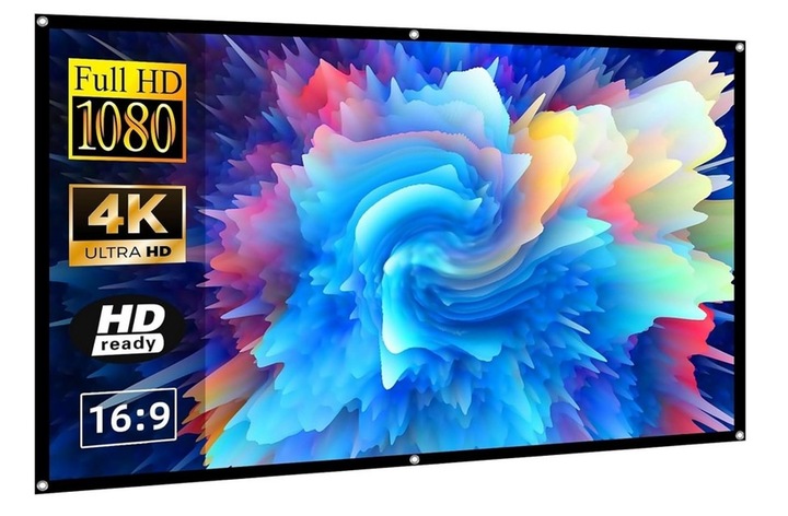 Duży EKRAN PROJEKCYJNY mata przenośna zwijana 100” 221x124 16:9 HDREADY 4K