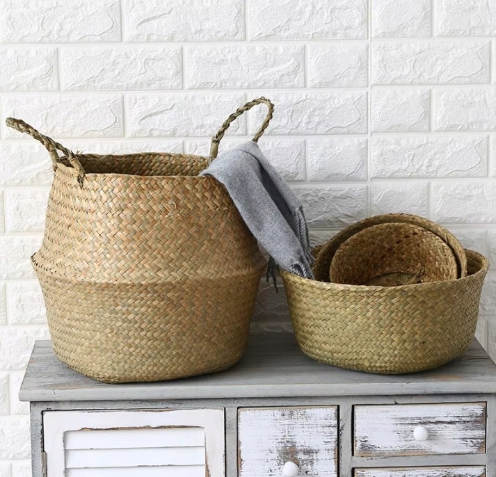 DUŻY KOSZ Z TRAWY MORSKIEJ PLECIONY WIKLINOWY OSŁONKA NA DONICĘ DO