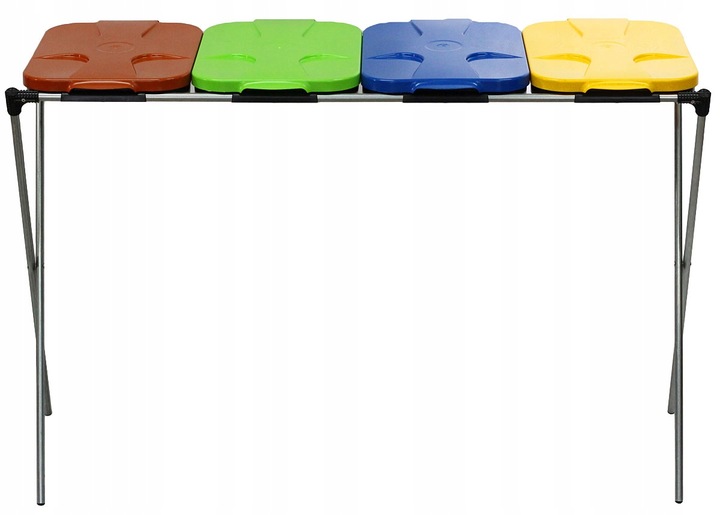 STOJAK KOSZ 4 STANOWISKA DO SEGREGACJI ŚMIECI KOSZ NA ŚMIECI STELAŻ KOSZE