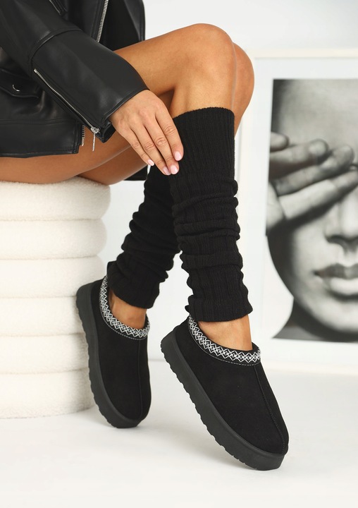 Getry Damskie na Nogi Wełna Ocieplacze na Łydki Ciepłe Cerber CZARNE