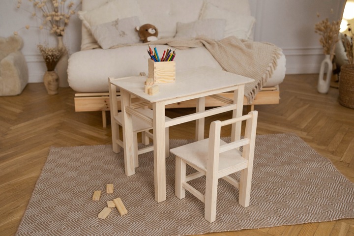 ZESTAW STÓŁ STOLIK BIURKO KRZESŁA KRZESEŁKA DLA DZIECI Z DREWNA DO POKOJU