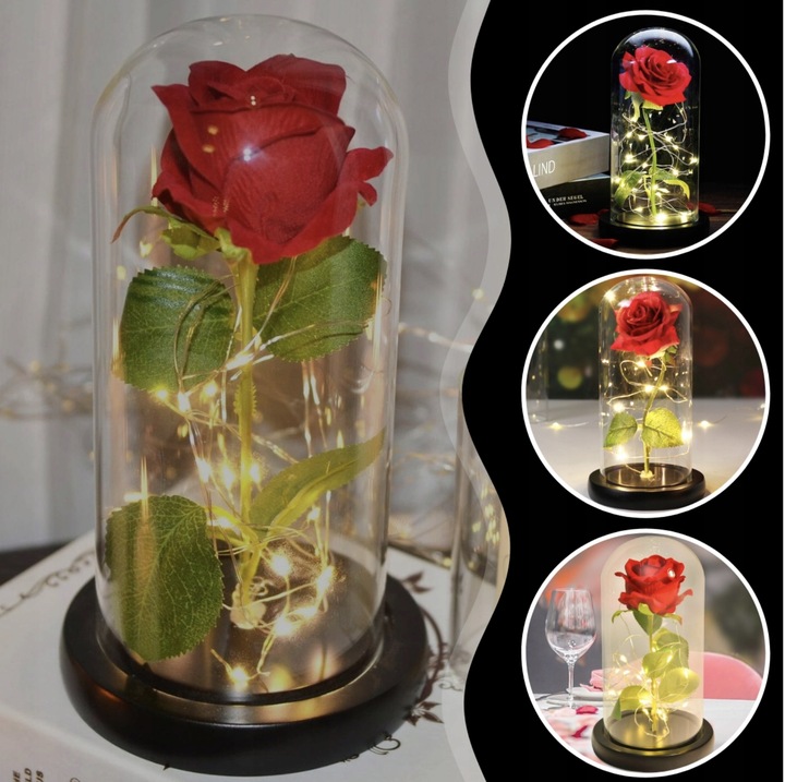 WIECZNA RÓŻA W SZKLE LED PREZENT NA DZIEŃ BABCI KOBIET WALENTYNKI GRAWER