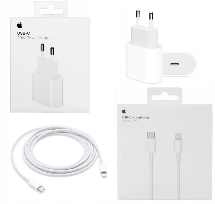 ORYGINALNA SZYBKA ŁADOWARKA DO APPLE IPHONE 20W+KABEL USB-C LIGHTNING 1M !