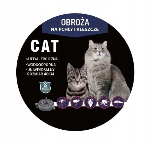 OBROŻA NA PASOŻYTY DLA KOTÓW 40CM 8 MIESIĘCY NATURALNE OLEJKI