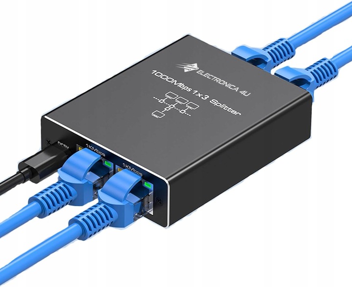Adapter rozdzielacz mini Switch splitter LAN Ethernet RJ45 3xRJ45 1000M 1GB