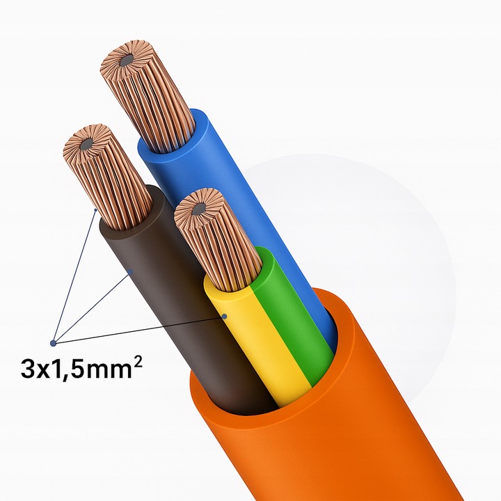 PRZEDŁUŻACZ OGRODOWY BUDOWLANY DO KOSIARKI OGRODU GRUBY SZNUR 3x1,5mm