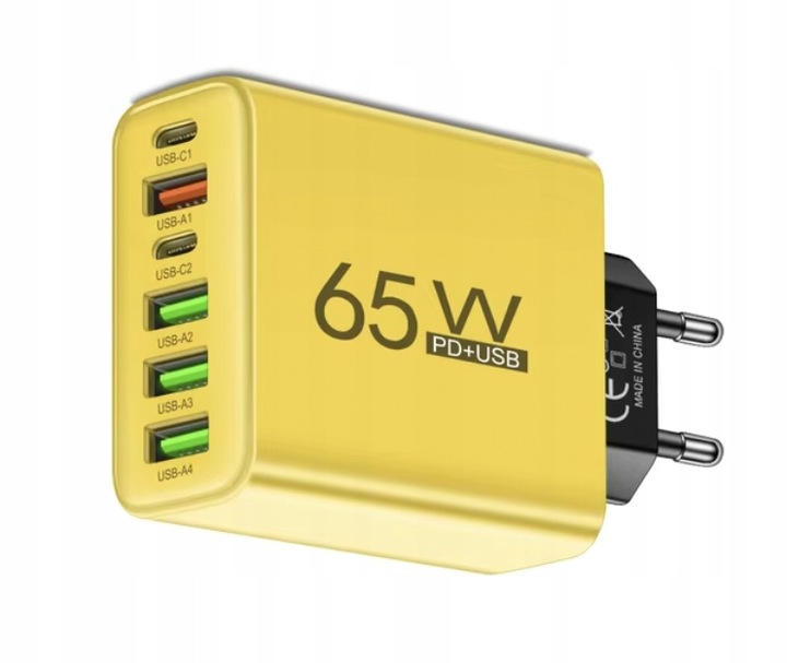 SZYBKA ŁADOWARKA SIECIOWA 6-PORTÓW 2X USB-C, 4xUSB-A 65W