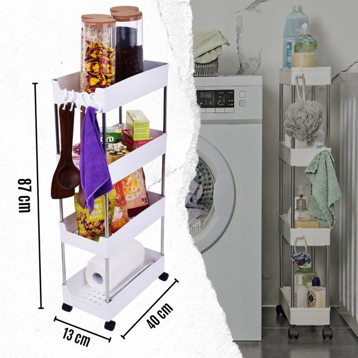 PÓŁKA ŁAZIENKOWA KUCHENNA SZAFKA NA KÓŁKACH REGAŁ 4 POZIOMOWY Z