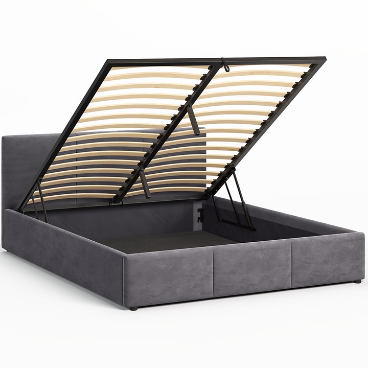 Łóżko tapicerowane 160×200 z pojemnikiem i zagłówkiem Nela szare