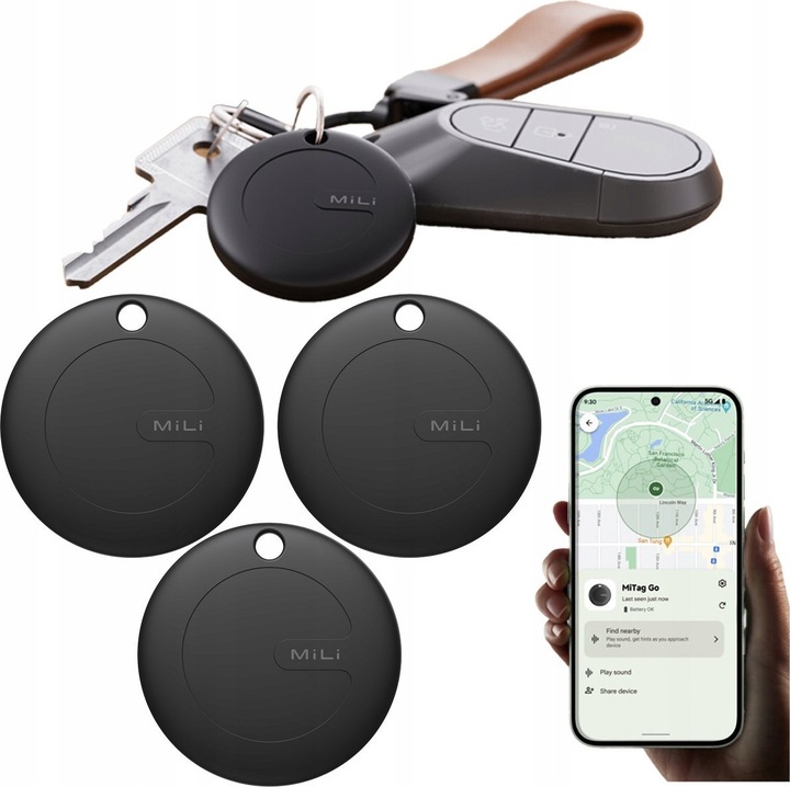 Lokalizator MiLi MiTag Android czarny 3szt