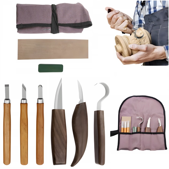 ZESTAW NOŻY DO RZEŹBIENIA W DREWNIE DŁUTA NARZĘDZIA NOŻE SKALPEL DIY 9