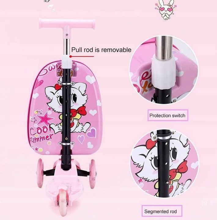 KOT KOTEK HULAJNOGA LED WALIZKA DZIECIĘCA BAGAŻ