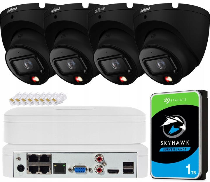 Zestaw Monitoringu 4 Kamery 6Mpx 3K+ Zewnętrzny Full Kolor Detekcja DAHUA