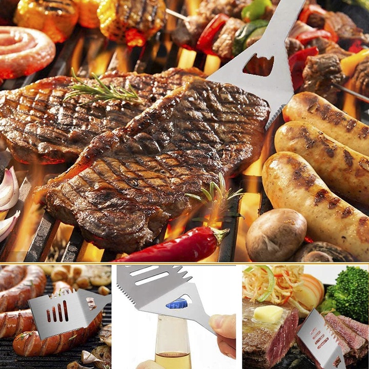 STALOWY Zestaw grillowy akcesoria przybory do grilla 4w1 +etui SUPER