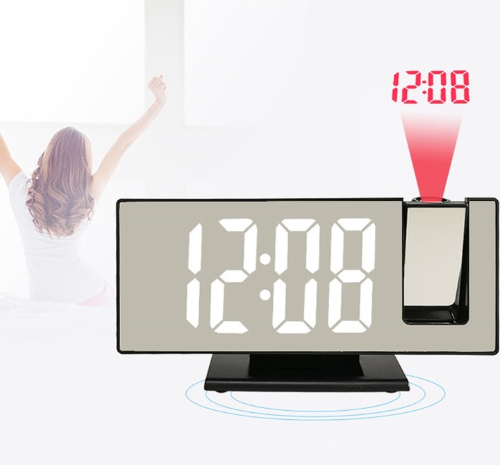 ZEGARY BUDZIK ELEKTORNICZNY CYFROWY Z PROJEKTOREM LED LUSTRO TERMOMETR