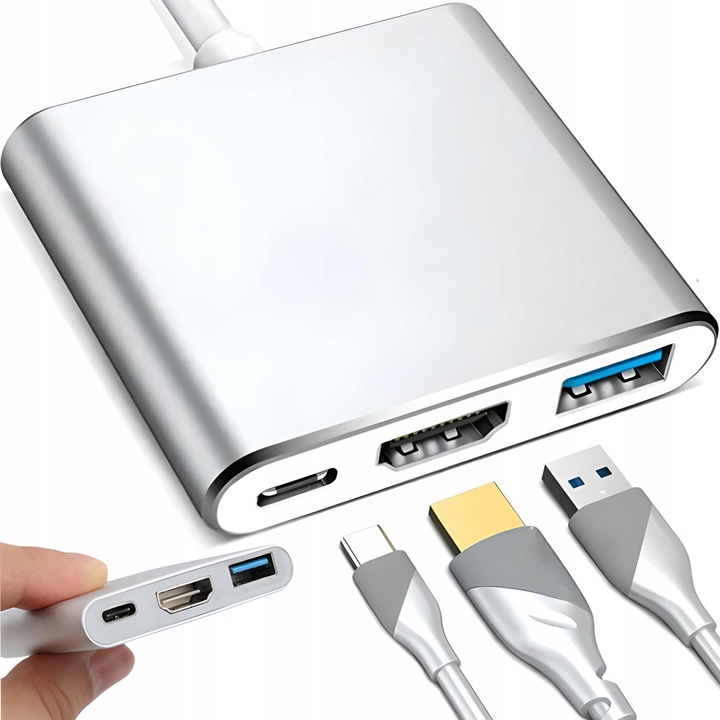 PRZEJŚCIÓWKA ADAPTER 3W1 USB-C 4K HDMI HUB USB 3.0 KONWERTER 100W 3A
