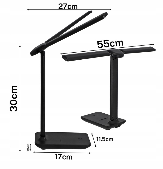 Lampka Biurkowa LED Podwójna Kreślarska Regulowana Dotyk Szkolna Na