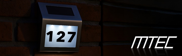 PODŚWIETLANY NUMER DOMU TABLICZKA LAMPA LED SOLARNA CZUJNIK STAL