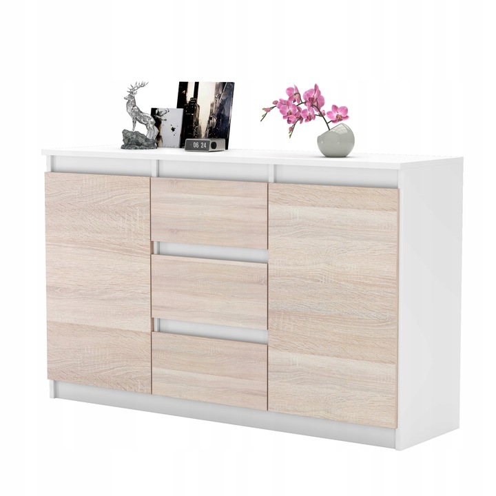 Komoda 120cm szafka z szufladami Biala Aga do salonu duza bezuchwytowa