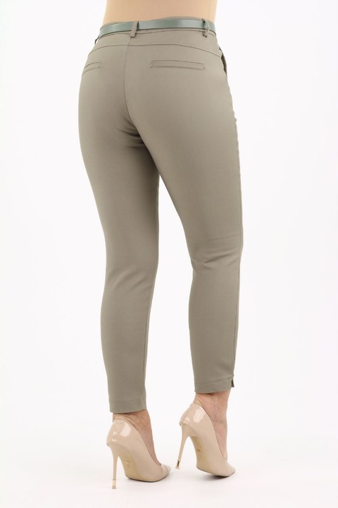 ELEGANCKIE SPODNIE BAWEŁNIANE CYGARETKI WYSOKI STAN DUŻE ROZMIARY + PASEK