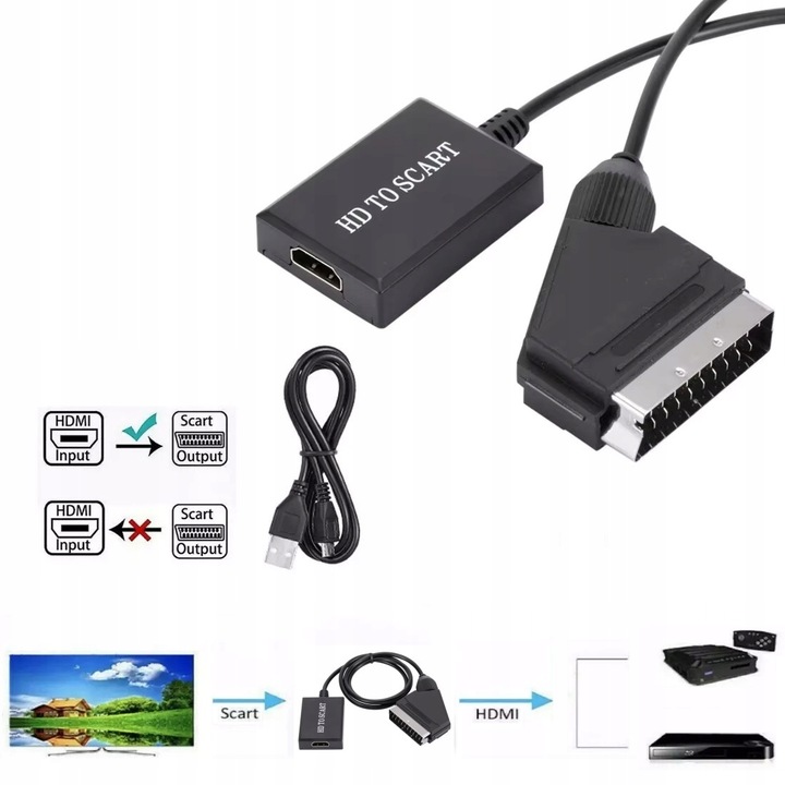 Kabel adapter konwerter z HDMI do Euro / Scart 1080p przejściówka TV