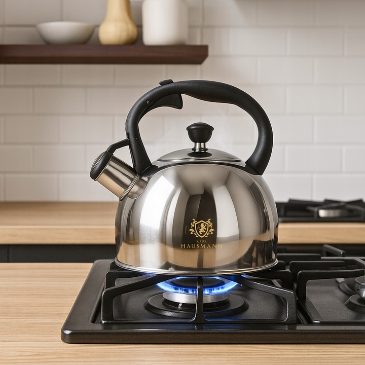 CZAJNIK STALOWY na GAZ 1,8L SREBRNY z GWIZDKIEM +RĄCZKA INDUKCJA STAL