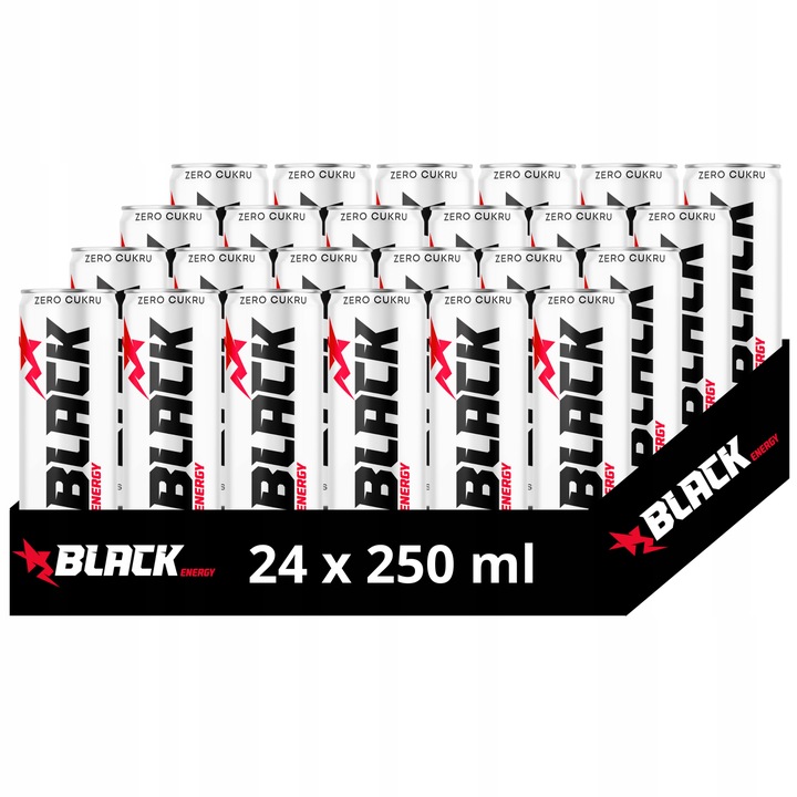 BLACK ENERGY Zero Sugar Gazowany napój energetyzujący 250 ml x24 sztuk